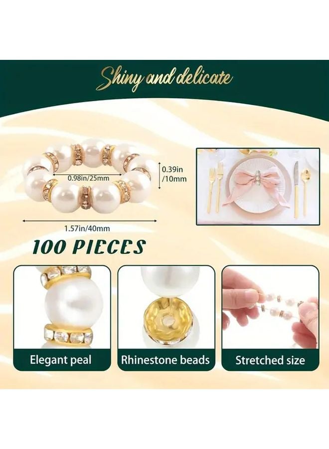 50 قطعة من حلقات المناديل الذهبية القابلة للاستعمال لمرة واحدة مع خرز اللؤلؤ المقلد لتزيين طاولة حفل الزفاف - Image 2